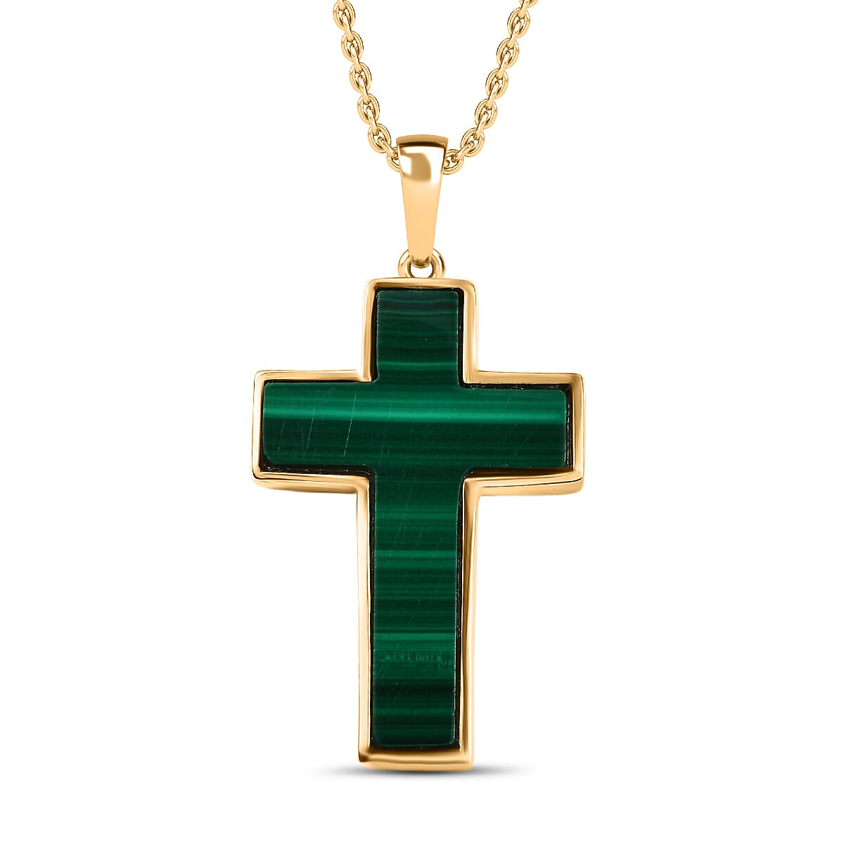 Malachite Cross Pendant with Chain (Size 20) in Yellow Gold Plated 21.82 Ct. 4419058 0