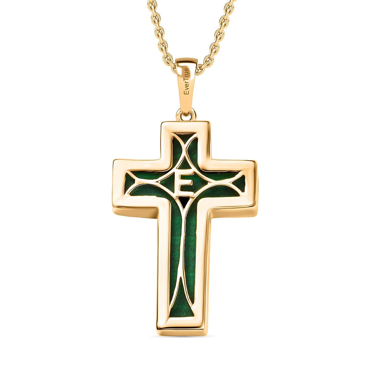 Malachite Cross Pendant with Chain (Size 20) in Yellow Gold Plated 21.82 Ct. 4419058 4