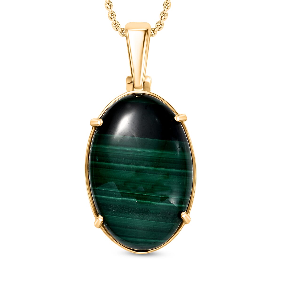 Malachite Pendant with Chain (Size 20) in Yellow Gold Plated 54.87 Ct. 4418250 0