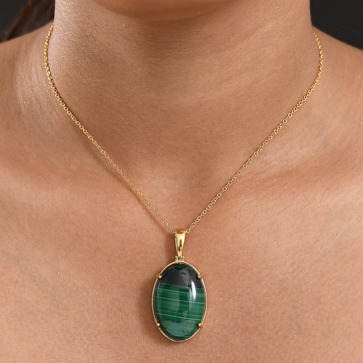 Malachite Pendant with Chain (Size 20) in Yellow Gold Plated 54.87 Ct. 4418250 2