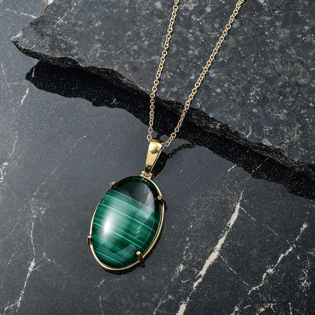 Malachite Pendant with Chain (Size 20) in Yellow Gold Plated 54.87 Ct. 4418250 3