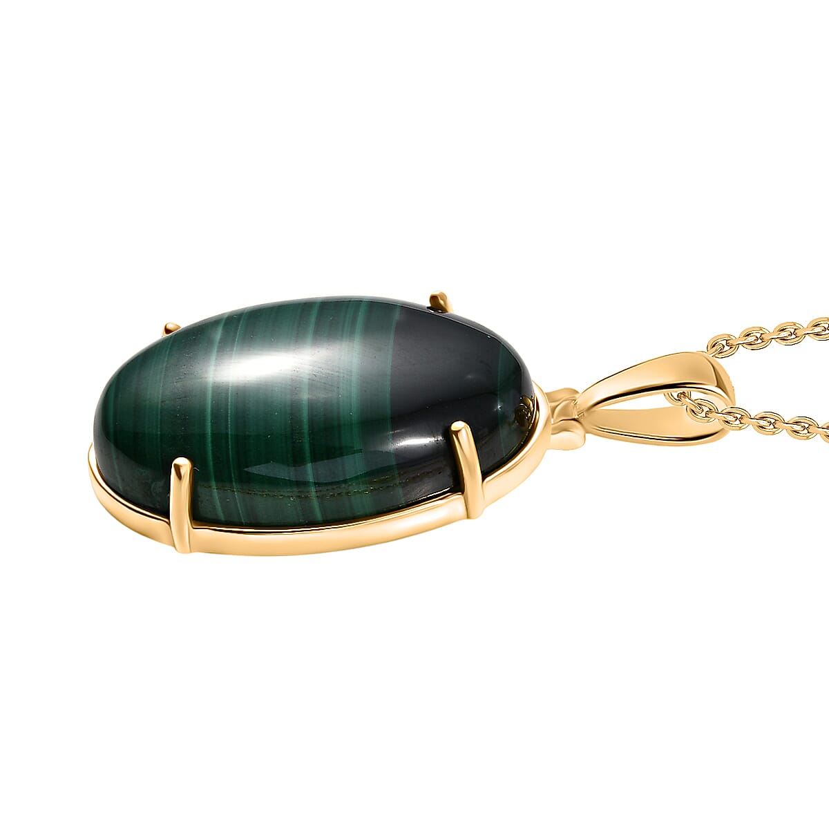 Malachite Pendant with Chain (Size 20) in Yellow Gold Plated 54.87 Ct. 4418250 4