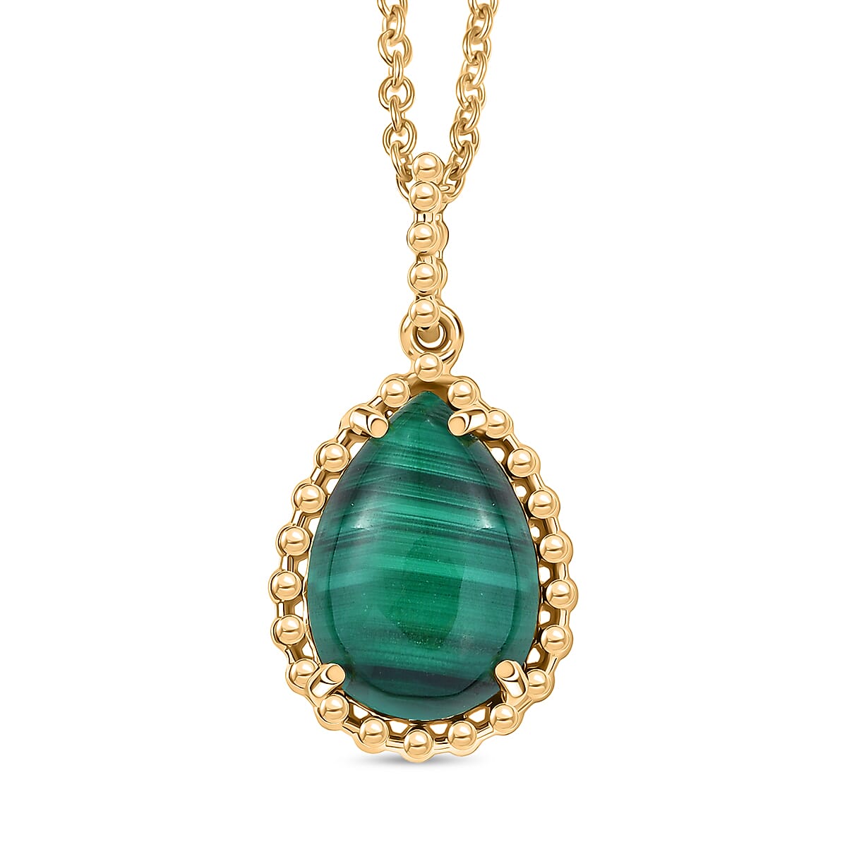 Designer Inspired - Malachite Pendant with Chain (Size 20) in Yellow Gold Plated 9.12 Ct. 4416638 0