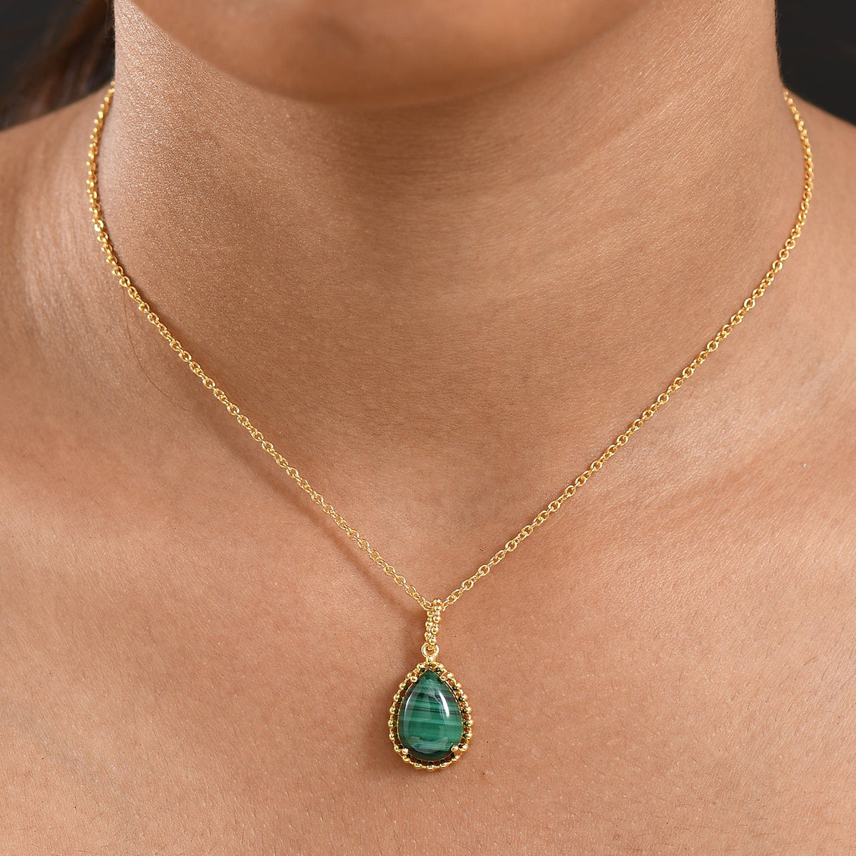 Designer Inspired - Malachite Pendant with Chain (Size 20) in Yellow Gold Plated 9.12 Ct. 4416638 1