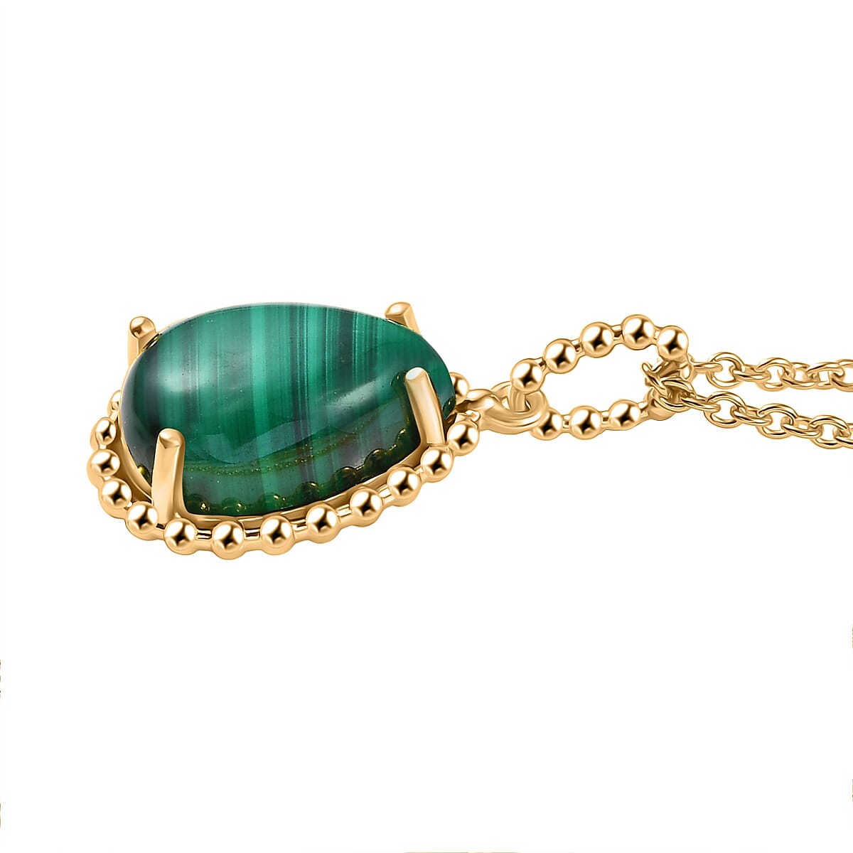 Designer Inspired - Malachite Pendant with Chain (Size 20) in Yellow Gold Plated 9.12 Ct. 4416638 3