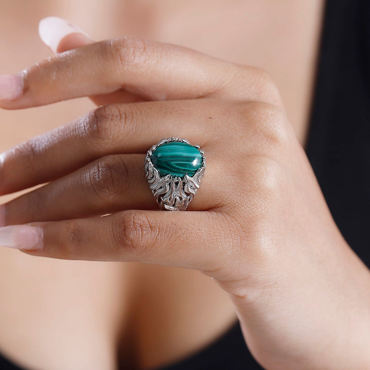 Malachite Solitaire Ring in Pure Brass 7925877 2