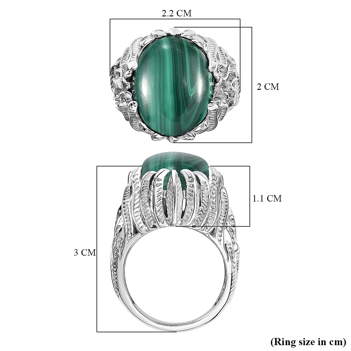 Malachite Solitaire Ring in Pure Brass 7925877 5