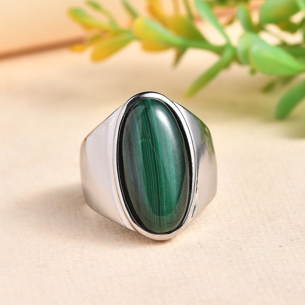 Malachite Solitaire Ring in Silver Tone 12.52 Ct.