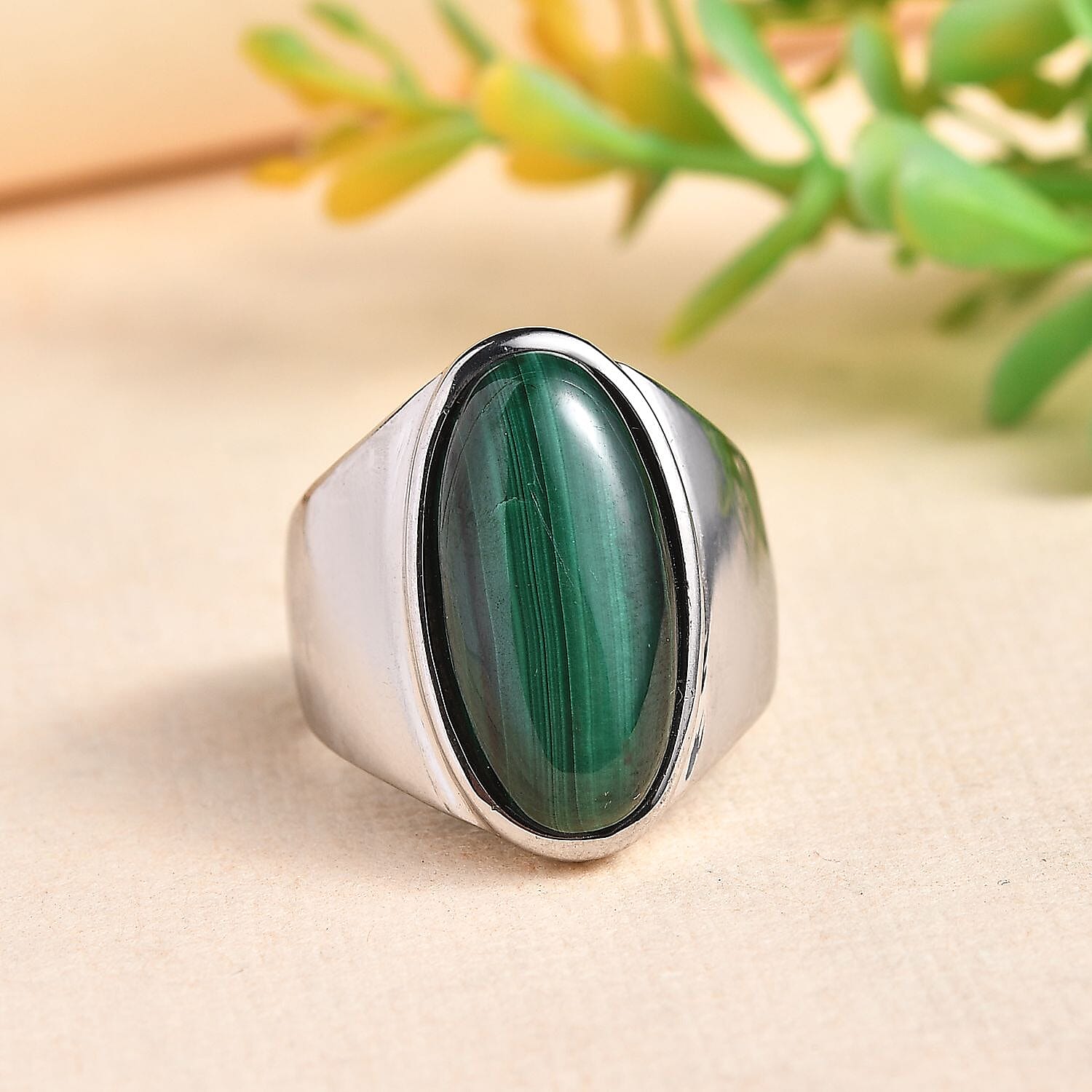 Malachite Solitaire Ring in Silver Tone 12.52 Ct. 7963564 2