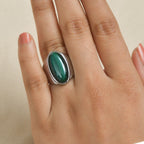 Malachite Solitaire Ring in Silver Tone 12.52 Ct.
