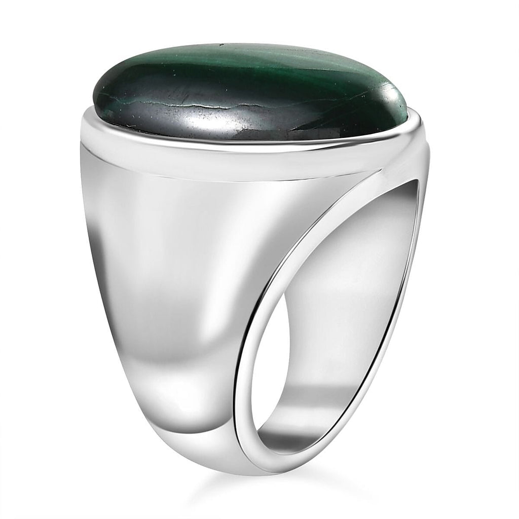 Malachite Solitaire Ring in Silver Tone 12.52 Ct.