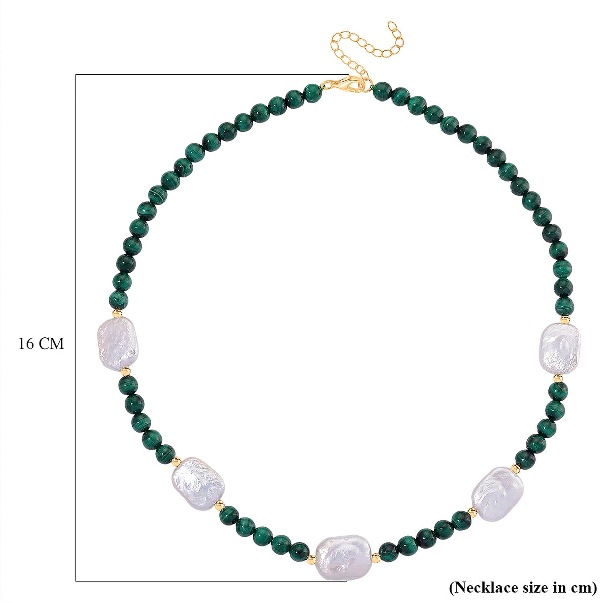 Natural Malachite &amp; White Shell Pearl Beads Necklace in Yellow Gold Plated Sterling Silver 170.00 Ct. 8233714 5