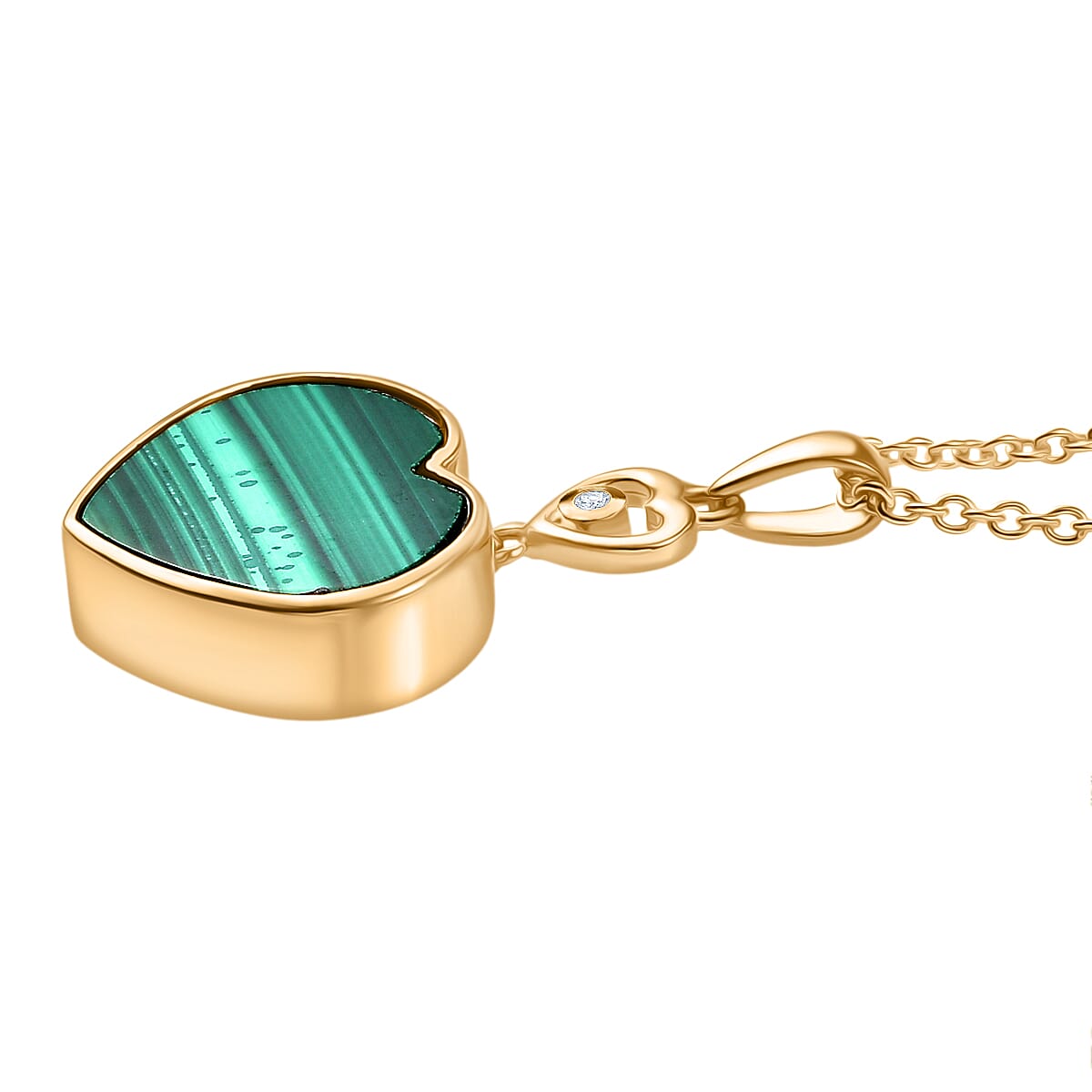 Designer Inspired - Malachite &amp; White Zircon Pendant with Chain (Size 20) in Yellow Gold Plated 14.21 Ct. 4416632 3