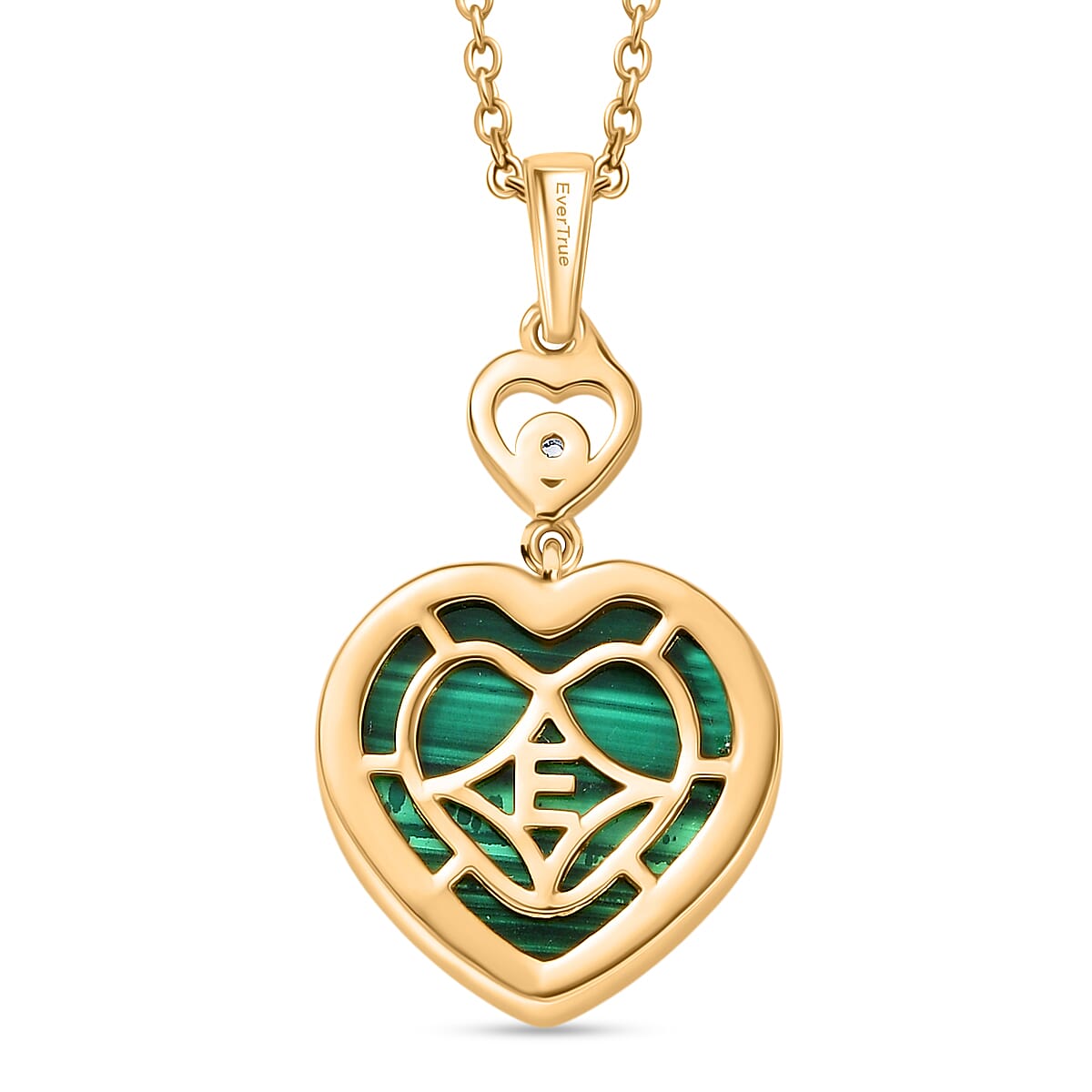Designer Inspired - Malachite &amp; White Zircon Pendant with Chain (Size 20) in Yellow Gold Plated 14.21 Ct. 4416632 4