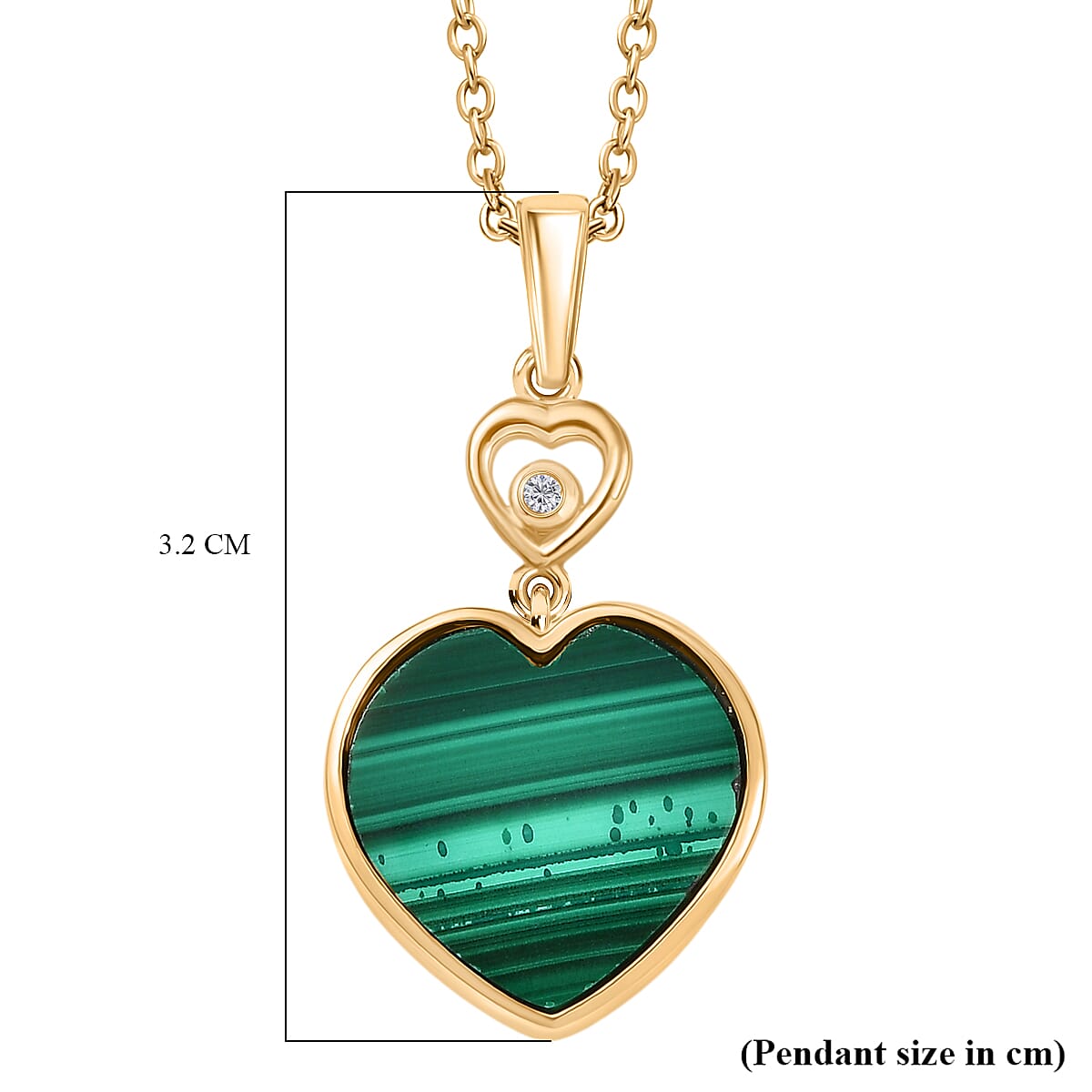 Designer Inspired - Malachite &amp; White Zircon Pendant with Chain (Size 20) in Yellow Gold Plated 14.21 Ct. 4416632 6