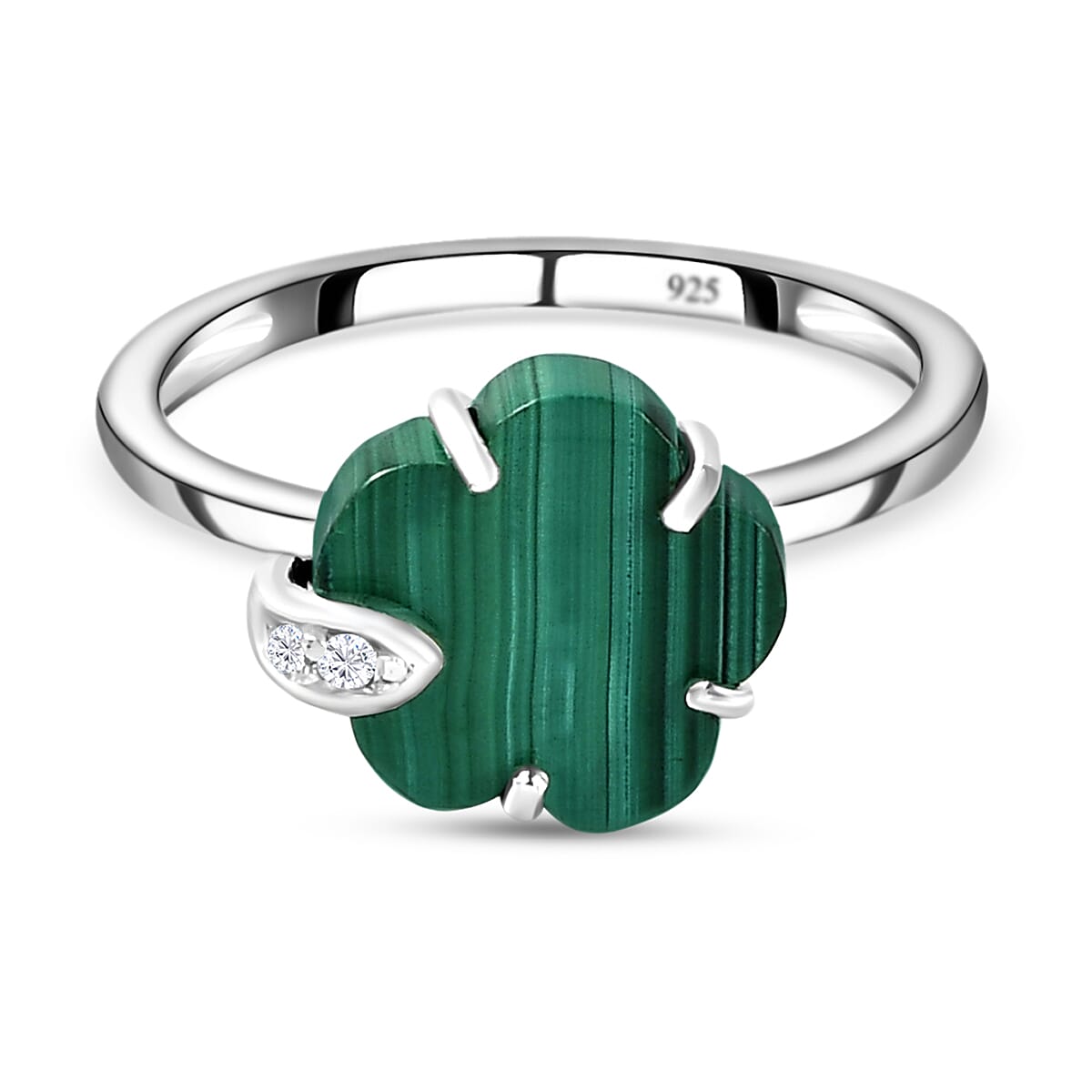 Malachite and Natural Cambodian Zircon Floral Ring in Sterling Silver 3.84 Ct. 7439679 0