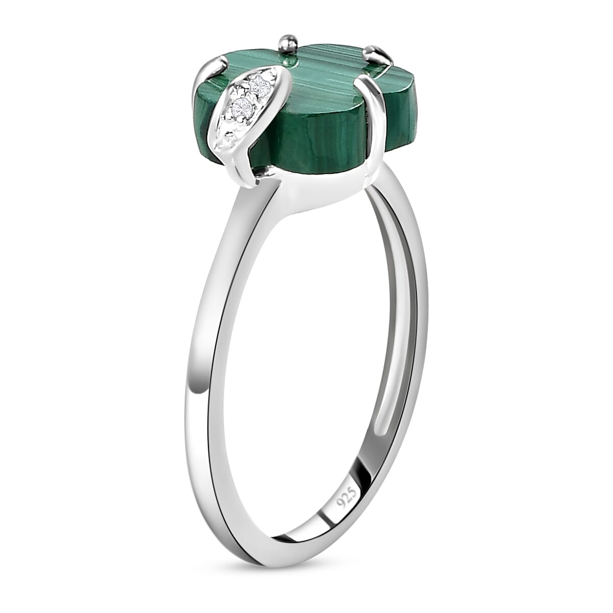 Malachite and Natural Cambodian Zircon Floral Ring in Sterling Silver 3.84 Ct. 7439679 4