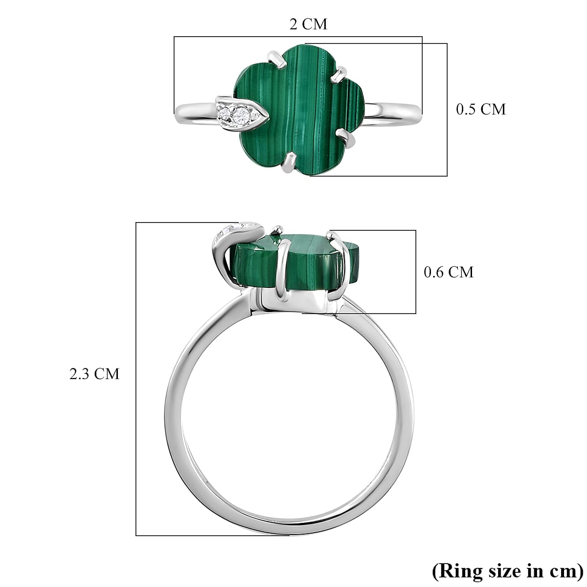 Malachite and Natural Cambodian Zircon Floral Ring in Sterling Silver 3.84 Ct. 7439679 6