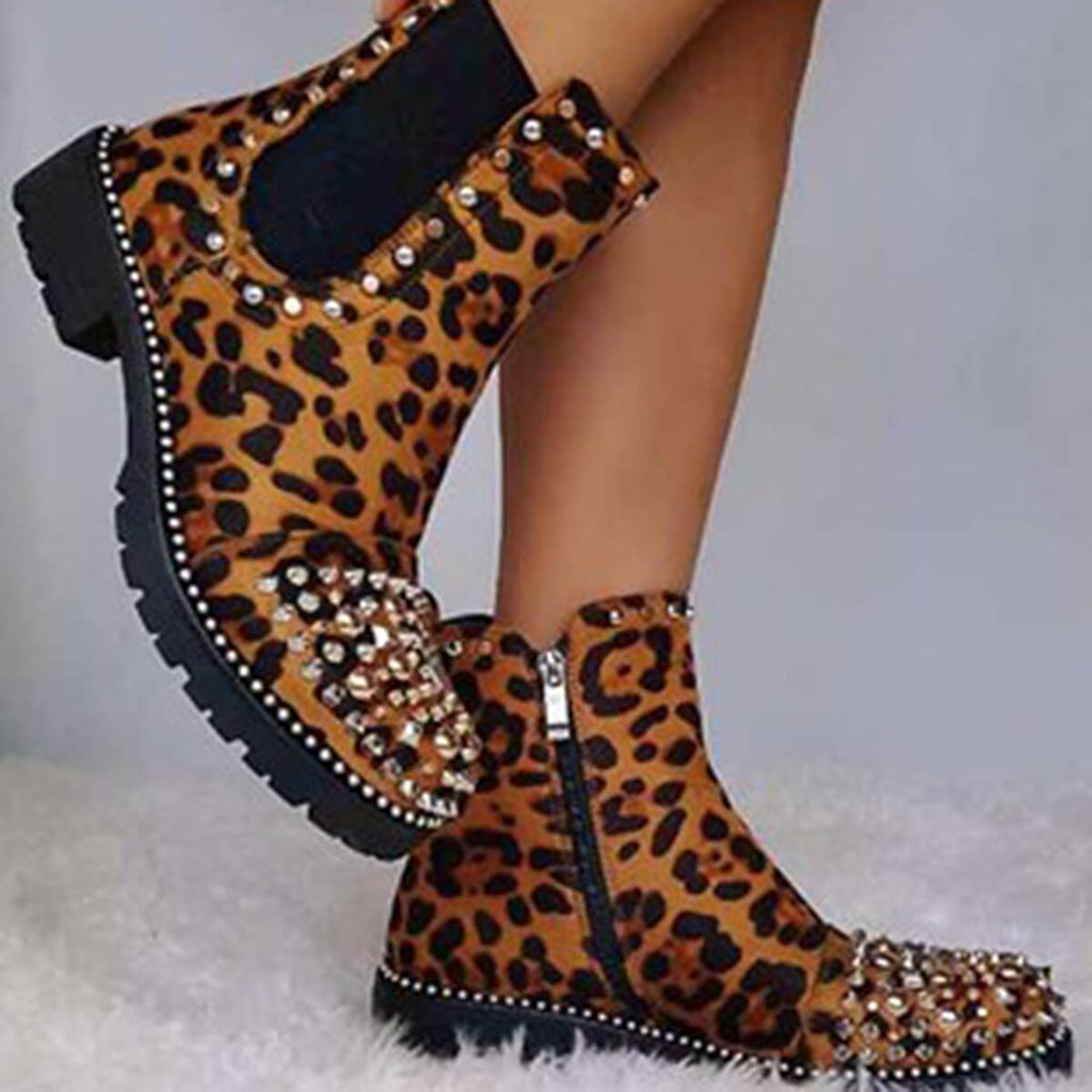 Manchester Closeout Leopard Print Pull on Ankle Boots (Size 7)