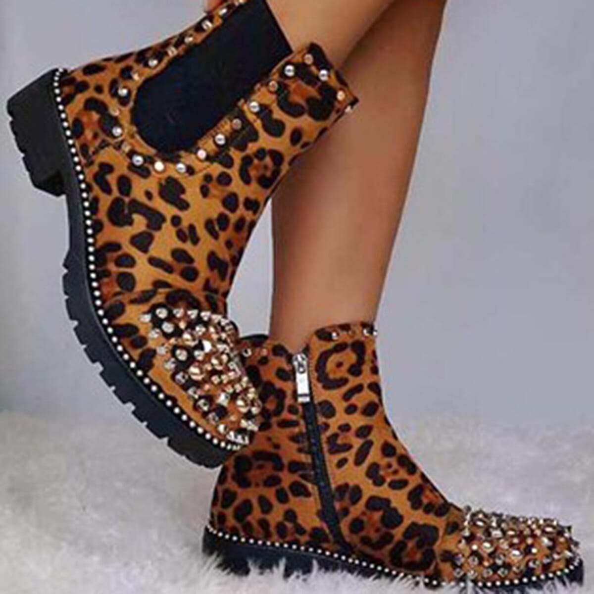 Manchester Closeout Leopard Print Pull on Ankle Boots 7275004 2