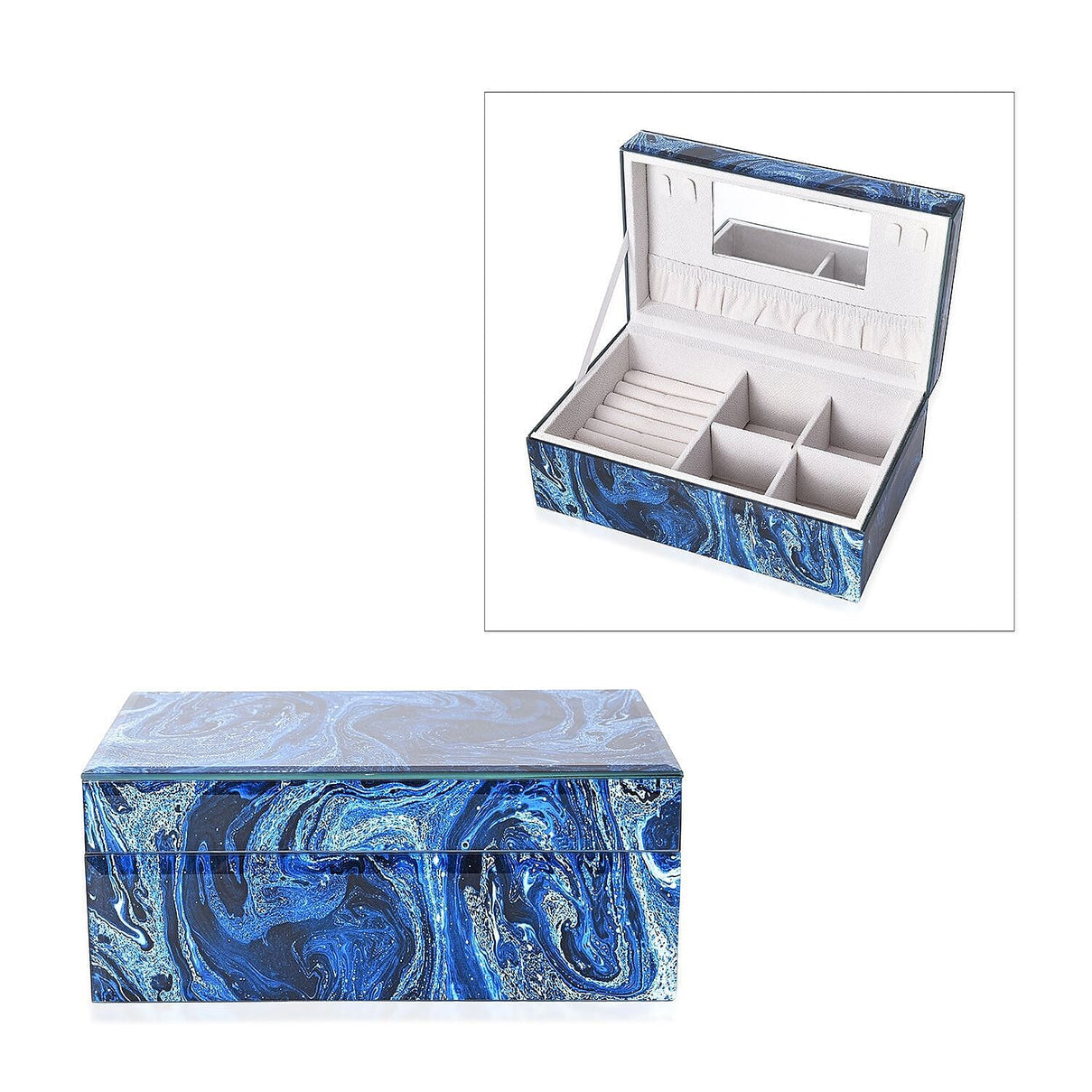 Marble Glass Jewellery Storage Box with Inside Mirror - Blue Lapis V32512405 0