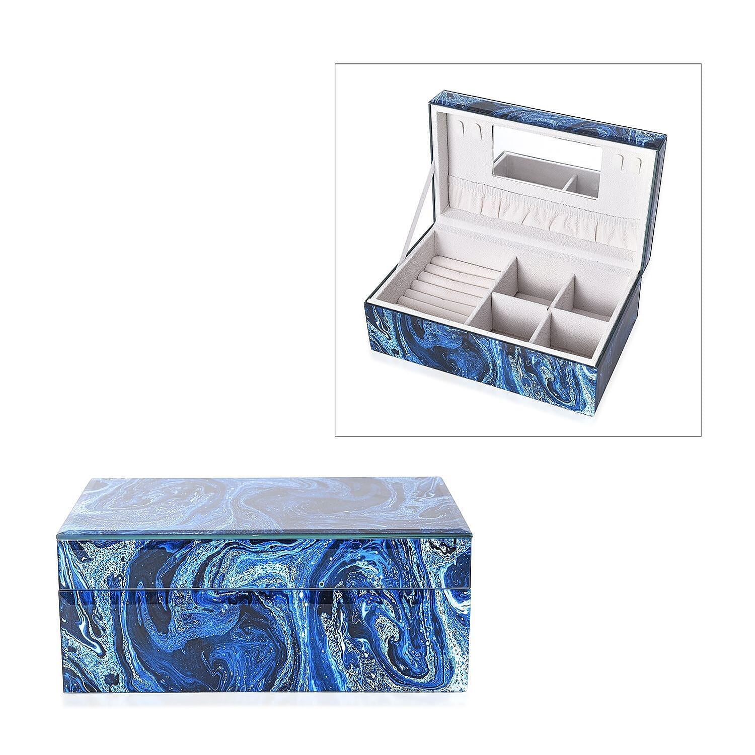Marble Glass Jewellery Storage Box with Inside Mirror - Blue Lapis V32512405 0
