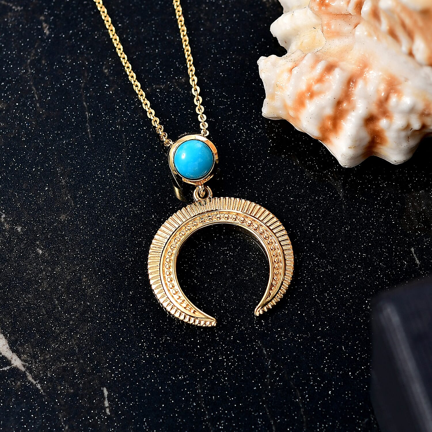 D'joy Sleeping Beauty Turquoise Crescent Moon Solitaire Pendant with Chain (Size 20) in Yellow Gold Plated Sterling Silver 0.51 4407765 3