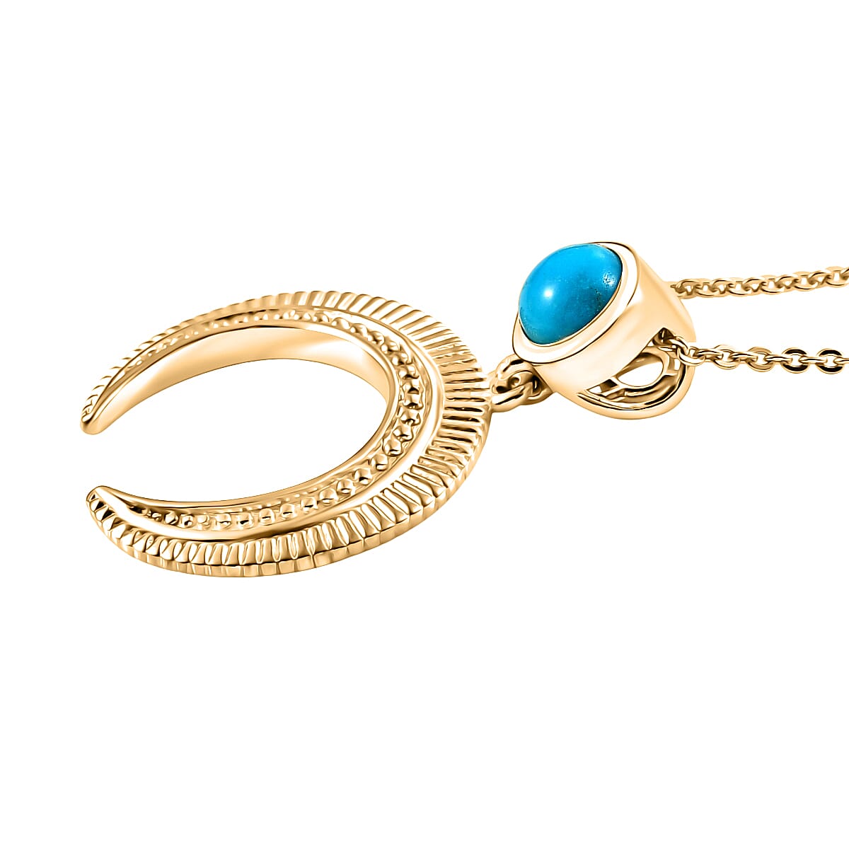 D'joy Sleeping Beauty Turquoise Crescent Moon Solitaire Pendant with Chain (Size 20) in Yellow Gold Plated Sterling Silver 0.51 4407765 4