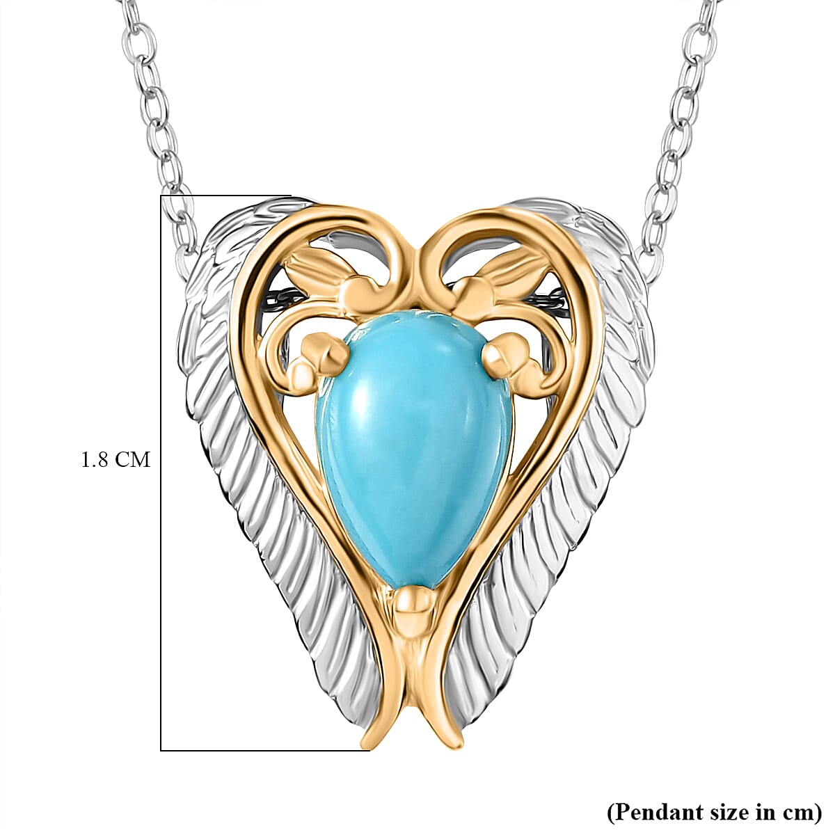 D'joy Sleeping Beauty Turquoise Heart Pendant with Chain (Size 20) in Yellow Gold Plated and Platinum Overlay Sterling Silver 1.17 Ct. 4405704 7