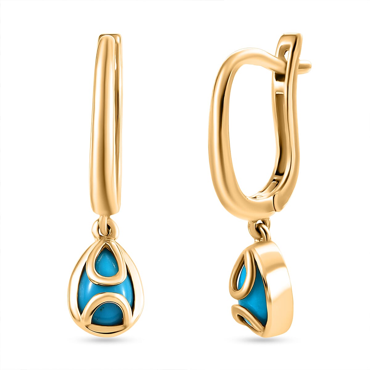 D'joy Sleeping Beauty Turquoise Solitaire Drop Lever Back Earring in Yellow Gold Plated Sterling Silver 1.32 Ct. 8225486 0