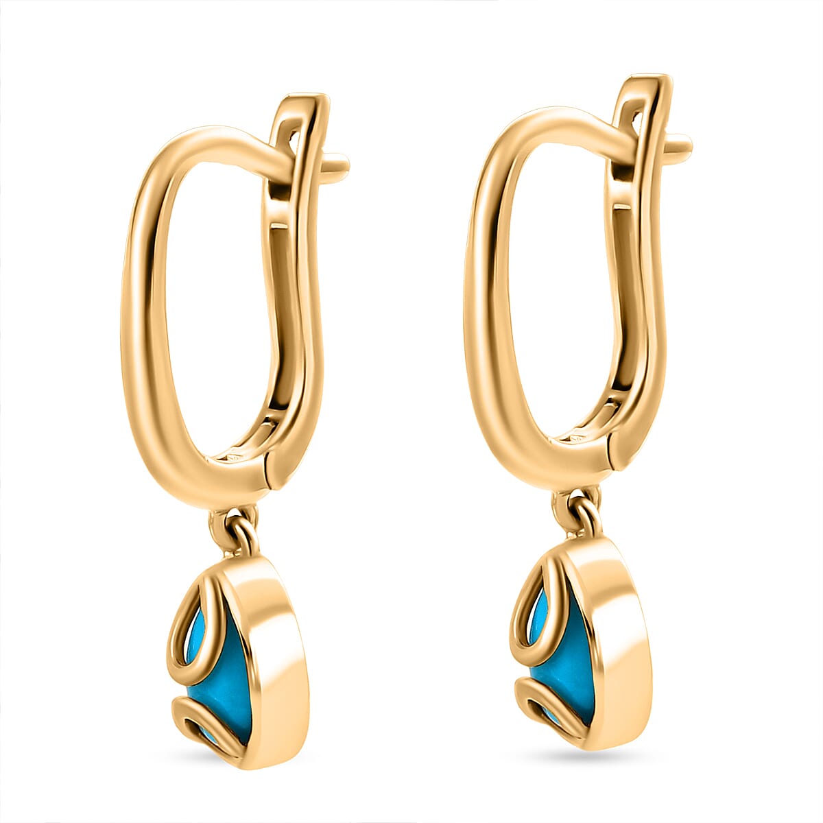 D'joy Sleeping Beauty Turquoise Solitaire Drop Lever Back Earring in Yellow Gold Plated Sterling Silver 1.32 Ct. 8225486 4