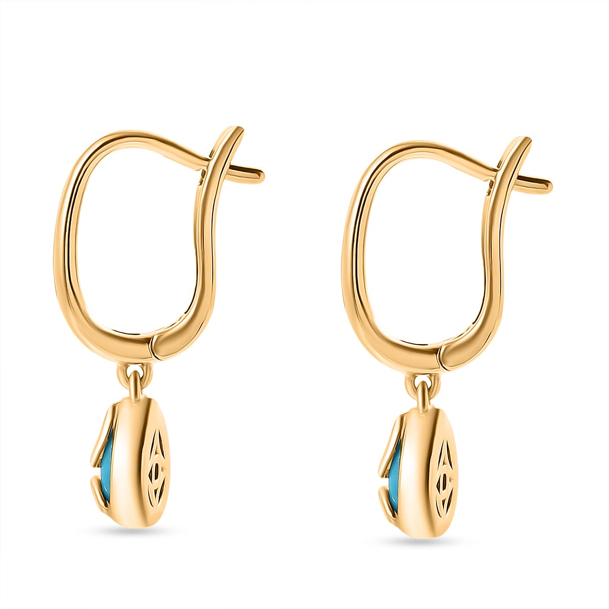 D'joy Sleeping Beauty Turquoise Solitaire Drop Lever Back Earring in Yellow Gold Plated Sterling Silver 1.32 Ct. 8225486 5