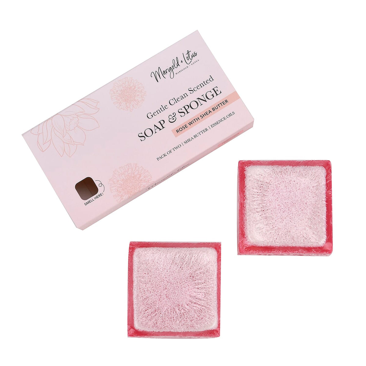Marigold &amp; Lotus Set of 2 Gentle Clean Scented Soap &amp; Sponge - Rose &amp; Shea Butter 7990170 0