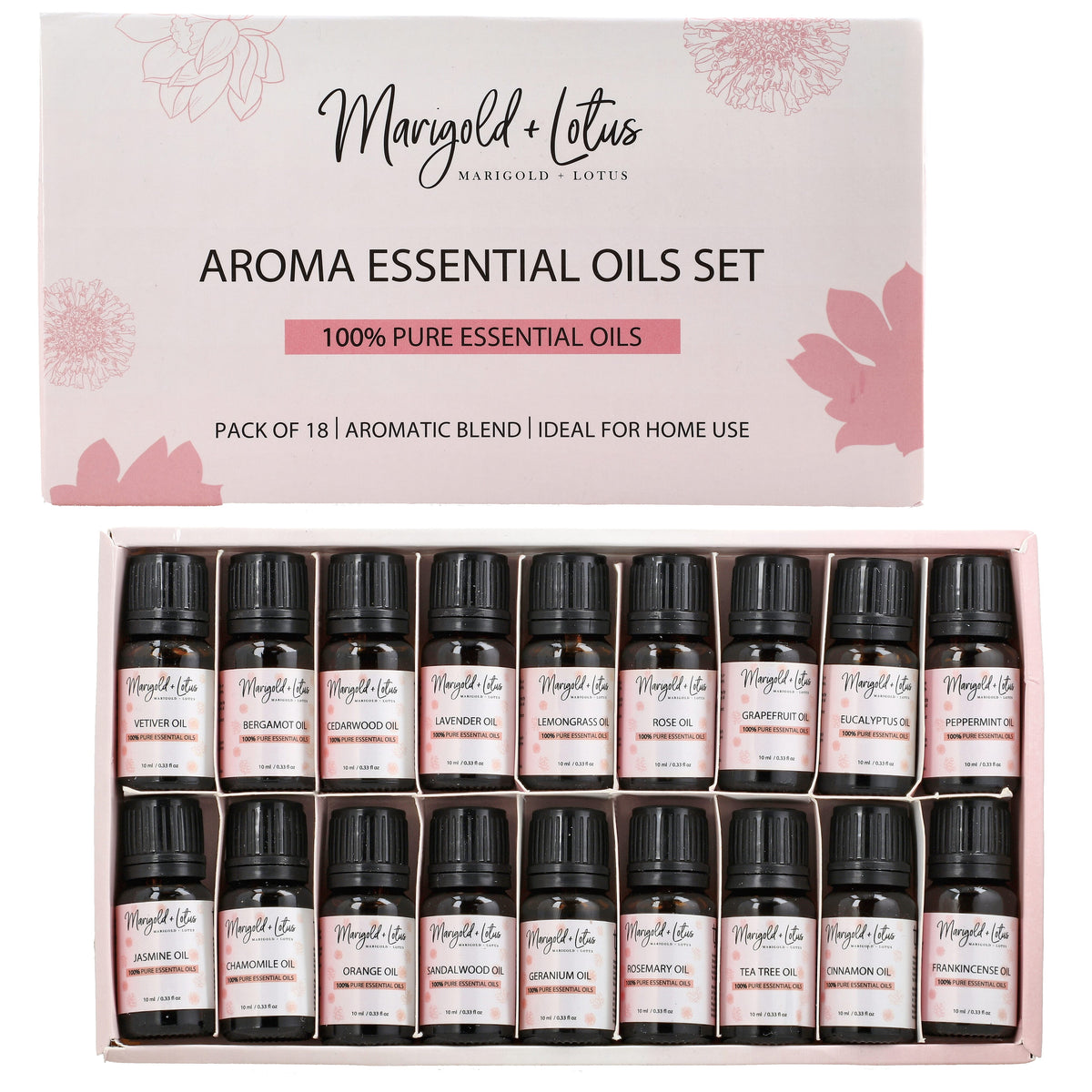 Marigold &amp; Lotus - Set of 18 Premium Aroma Essential Oils, Aromatic Blends - 10 Ml Each 8054153 0
