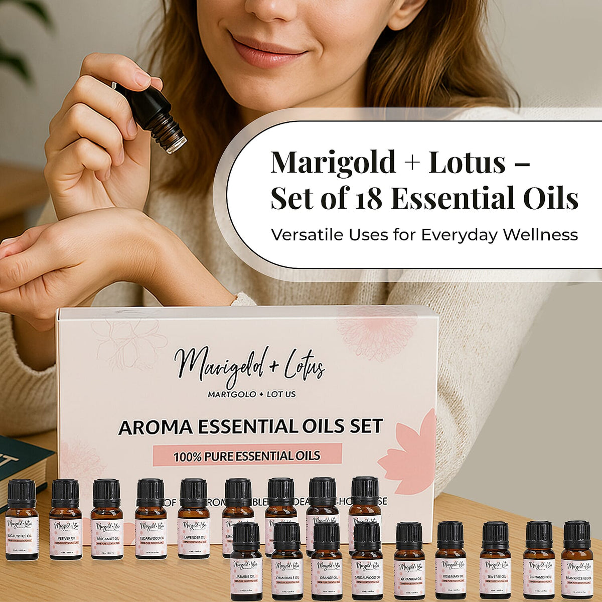 Marigold &amp; Lotus - Set of 18 Premium Aroma Essential Oils, Aromatic Blends - 10 Ml Each 8054153 2