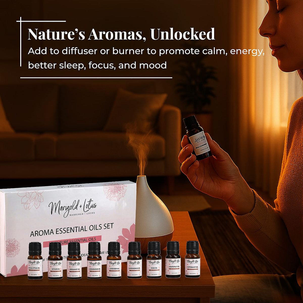 Marigold &amp; Lotus - Set of 18 Premium Aroma Essential Oils, Aromatic Blends - 10 Ml Each 8054153 3