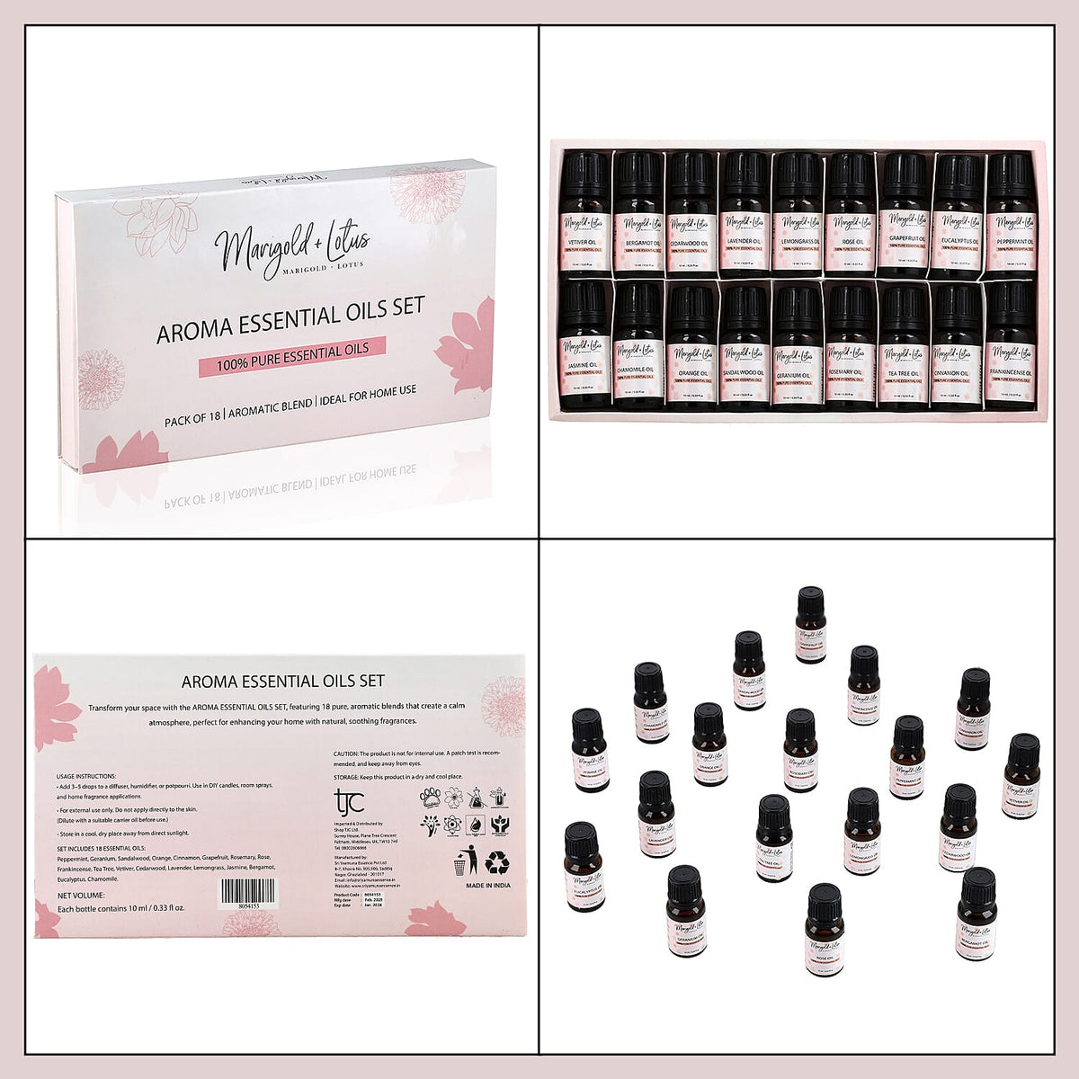 Marigold &amp; Lotus - Set of 18 Premium Aroma Essential Oils, Aromatic Blends - 10 Ml Each 8054153 8