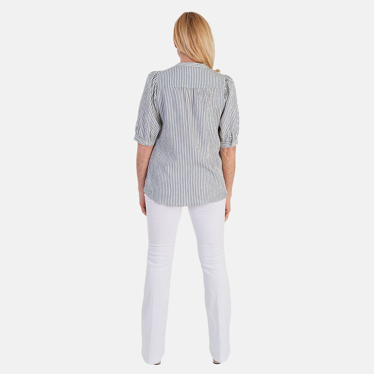Marina Kaneva Striped V-Neck Line Blouse (Size 12) - Blue 8509868 2