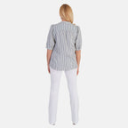 Marina Kaneva Striped V-Neck Line Blouse (Size 12) - Blue