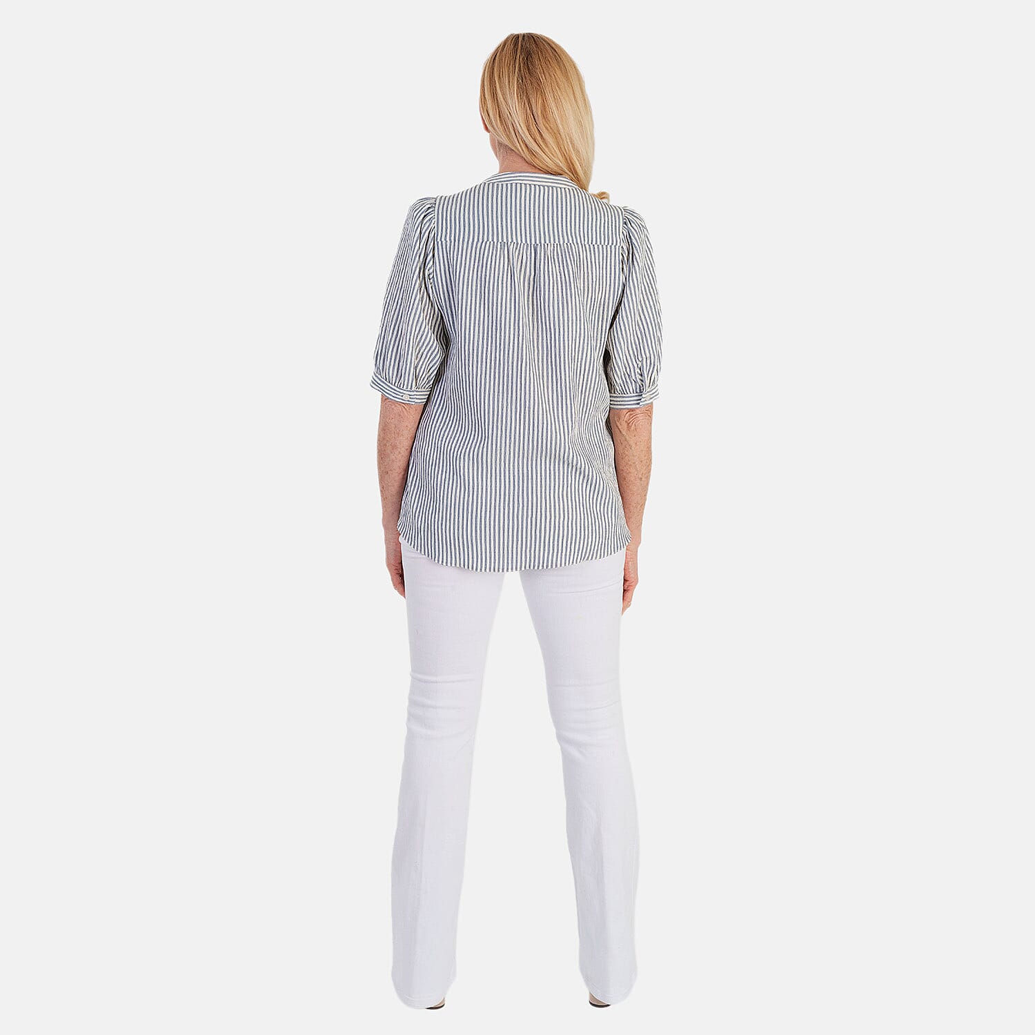 Marina Kaneva Striped V-Neck Line Blouse (Size 12) - Blue 8509868 2