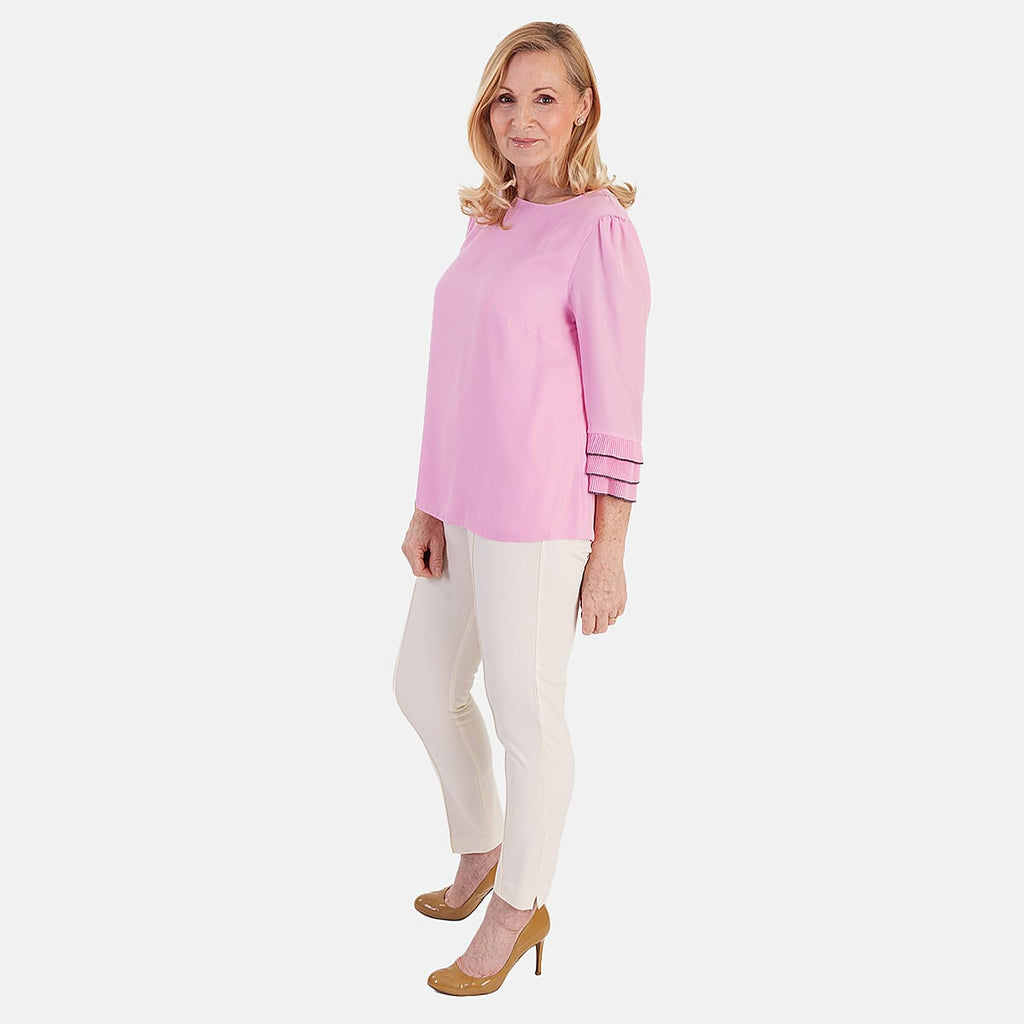 Marina Kaneva Elegant Flared Sleeve Hem Blouse (Size - 14) - Pink