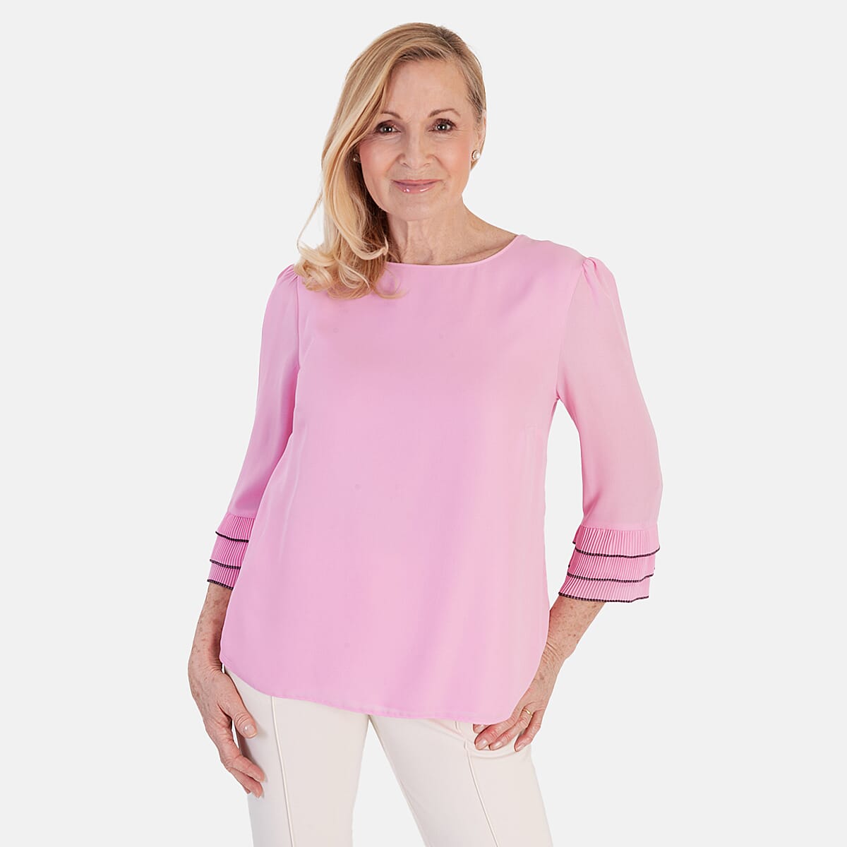 Marina Kaneva Elegant Flared Sleeve Hem Blouse (Size - 14) - Pink V32516300 1