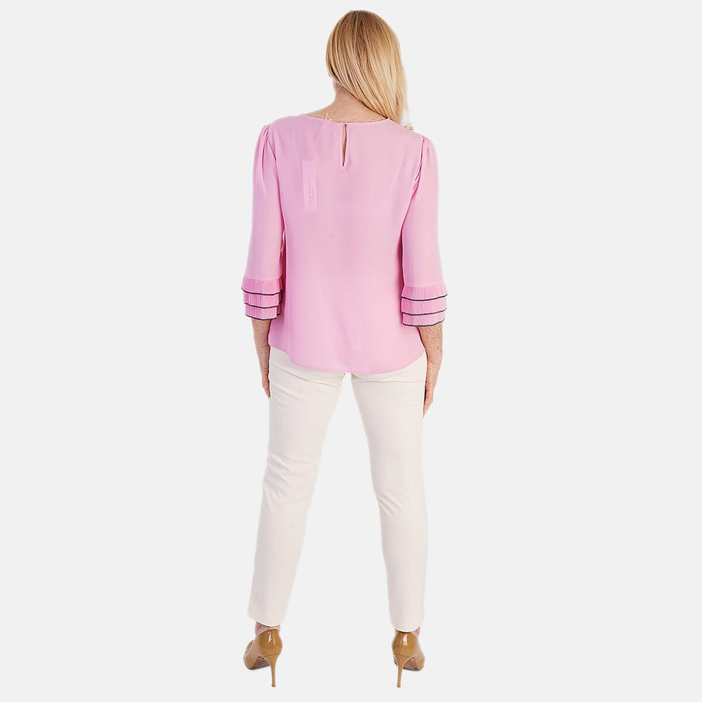 Marina Kaneva Elegant Flared Sleeve Hem Blouse (Size - 14) - Pink