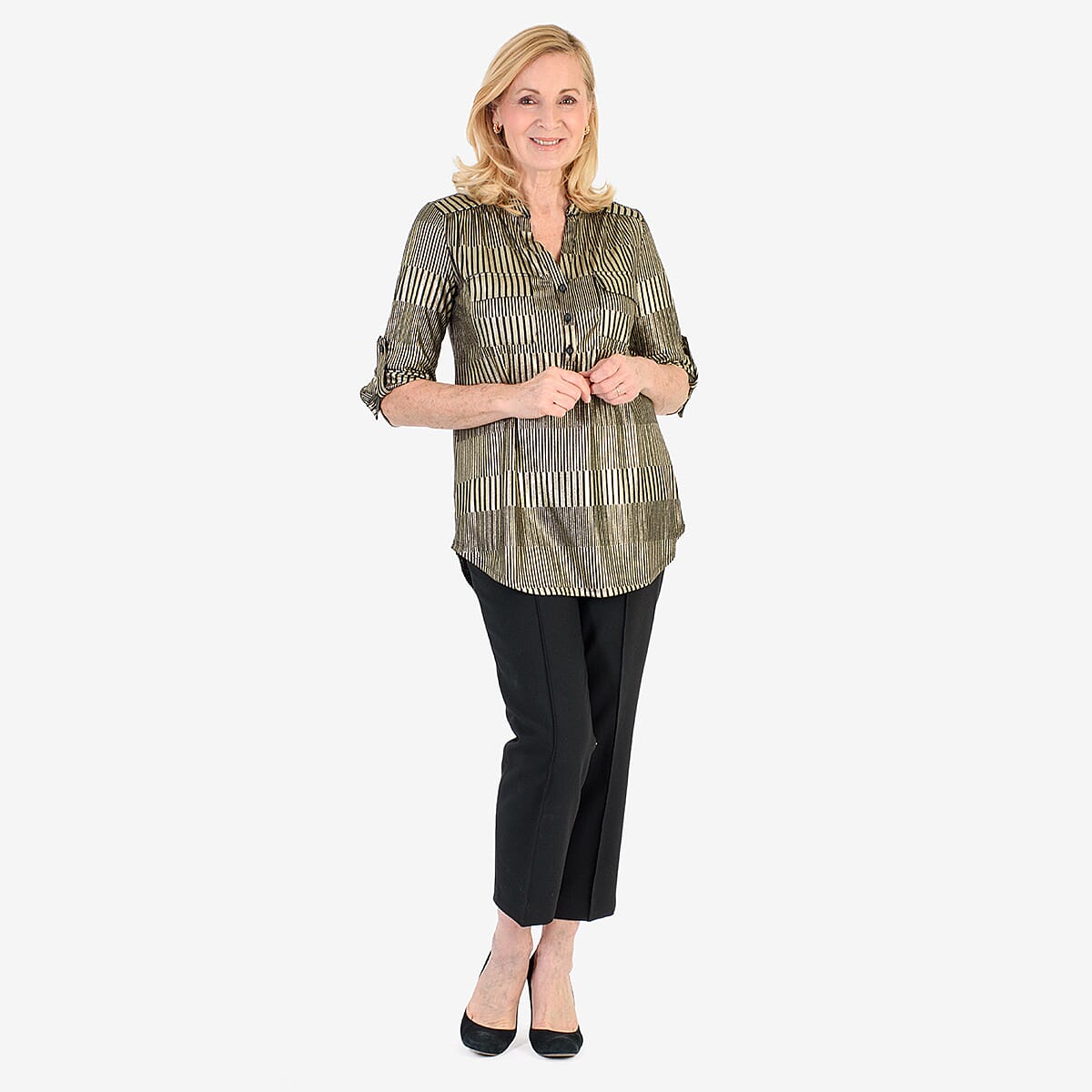 Marina Kaneva Metallic Stripe Top (Size 10) - Gold 8331034 0