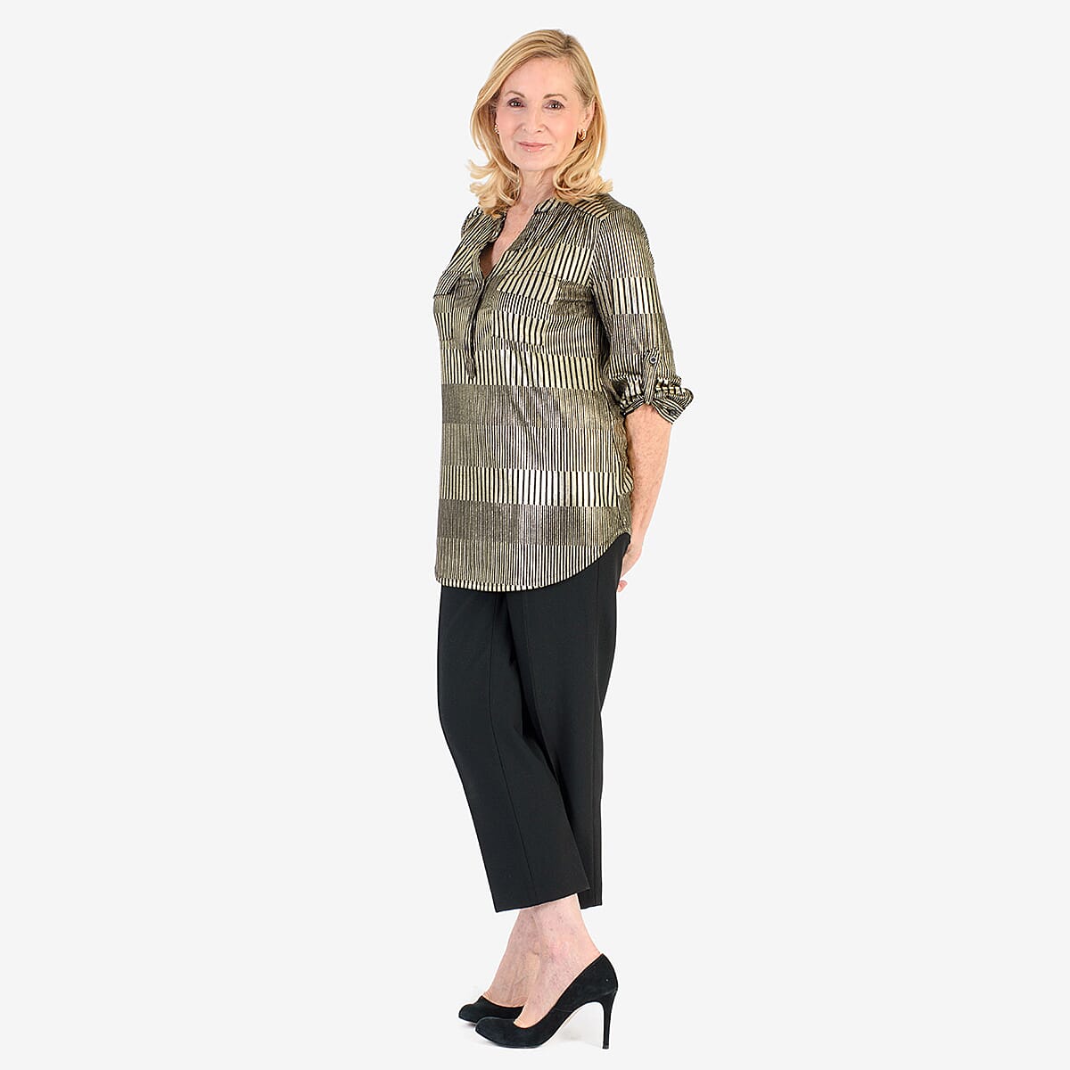 Marina Kaneva Metallic Stripe Top (Size 10) - Gold 8331034 1