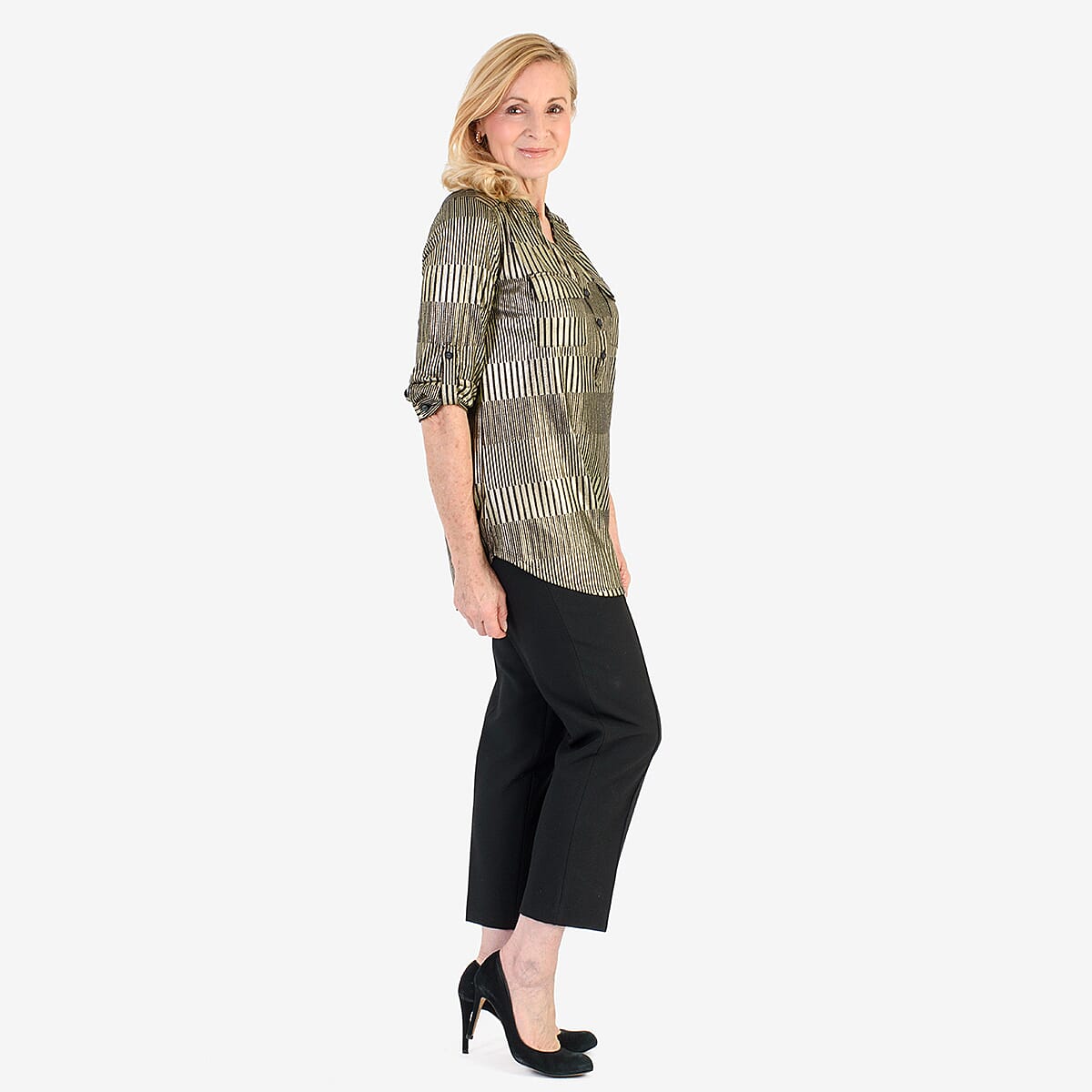 Marina Kaneva Metallic Stripe Top (Size 10) - Gold 8331034 3