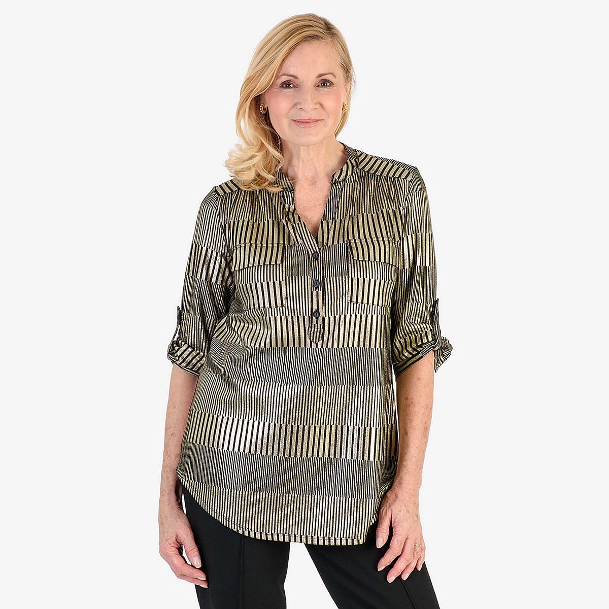 Marina Kaneva Metallic Stripe Top (Size 10) - Gold 8331034 4