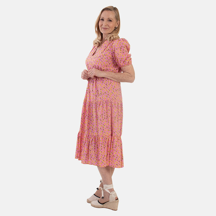 Marina Kaneva Puff Sleeve Midi Dress (Size 10) - Peach 8509674 2