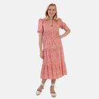 Marina Kaneva Puff Sleeve Midi Dress (Size 14) - Peach