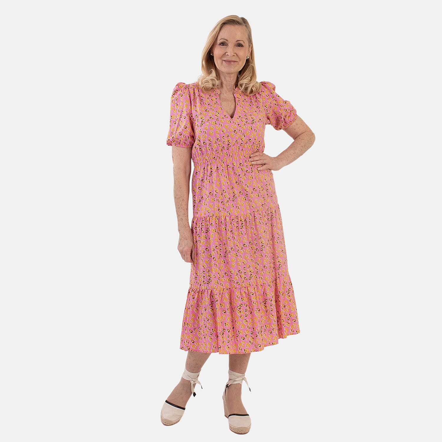 Marina Kaneva Puff Sleeve Midi Dress (Size 14) - Peach V32520504 0